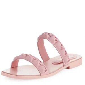 Stuart Weitzman Dusty Rose Rosita Debossed Sandals Rubber Slides 7 BarbieCore